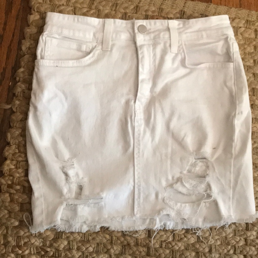 White destroyed denim skirt